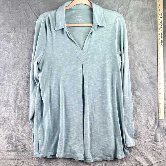 J. Jill Tops - J Jill Pima Center-Pleat Tunic Top Women’s Size Medium LS Blue 100% Pima Cotton